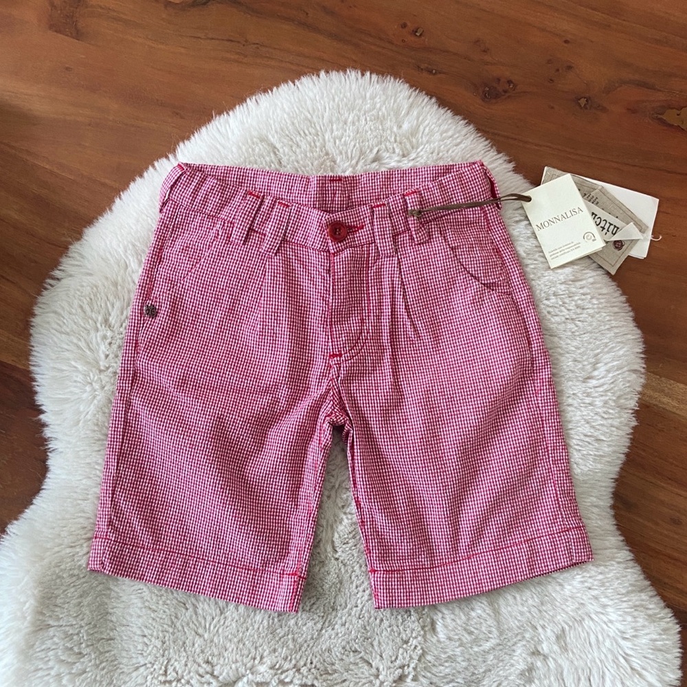 Monnalisa kids gingham seersucker shorts red & white checkered Americana boys 6